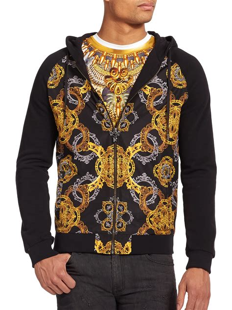 versace baroque print hoodie|Men's Luxury and Designer Sweatshirts & Hoodies .